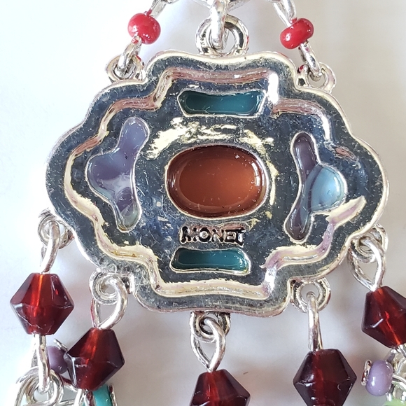 Rare Monet Clip Earrings with colorful stone accent and Crystal and seed bead - Picture 3 of 8